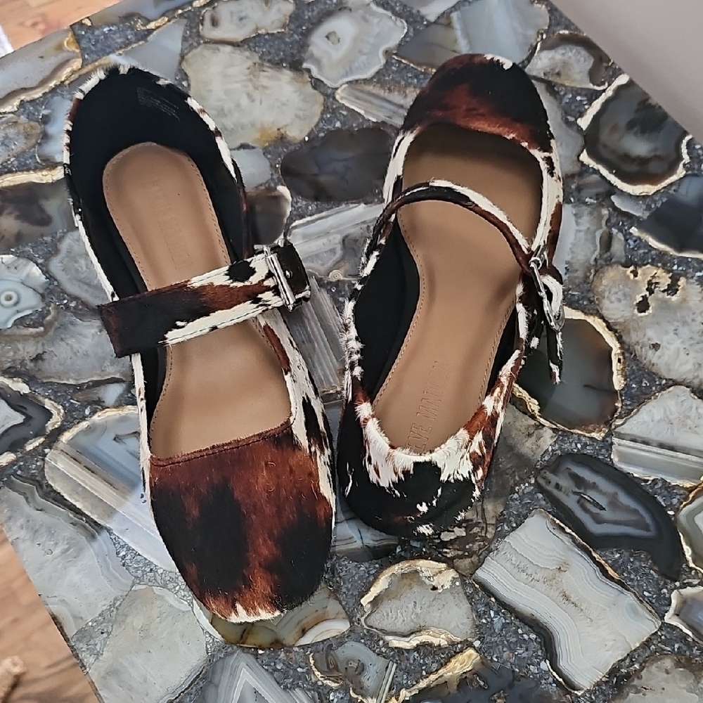 Steve Madden Brown and White Cow Print Flats